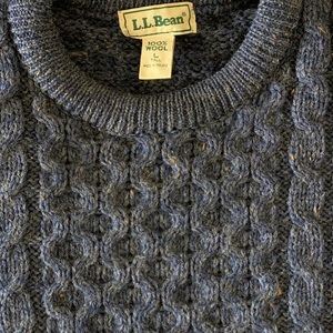 LL Bean wool fisherman’s knit sweater. Blue wool